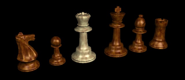 Computer-rendered marble chess pieces